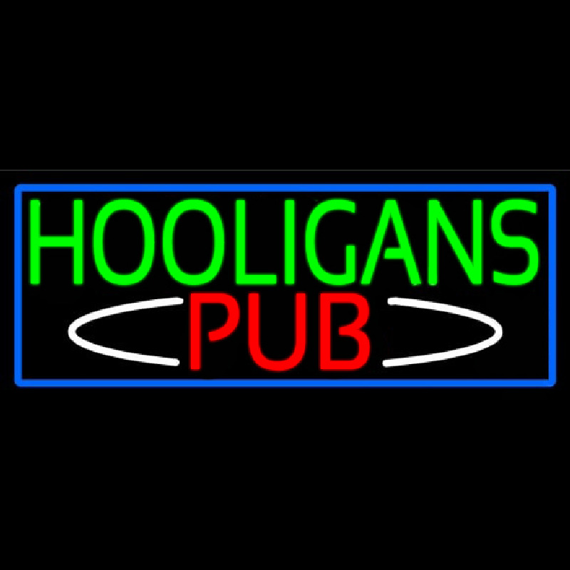 Hooligans Pub With Blue Border Neonkyltti