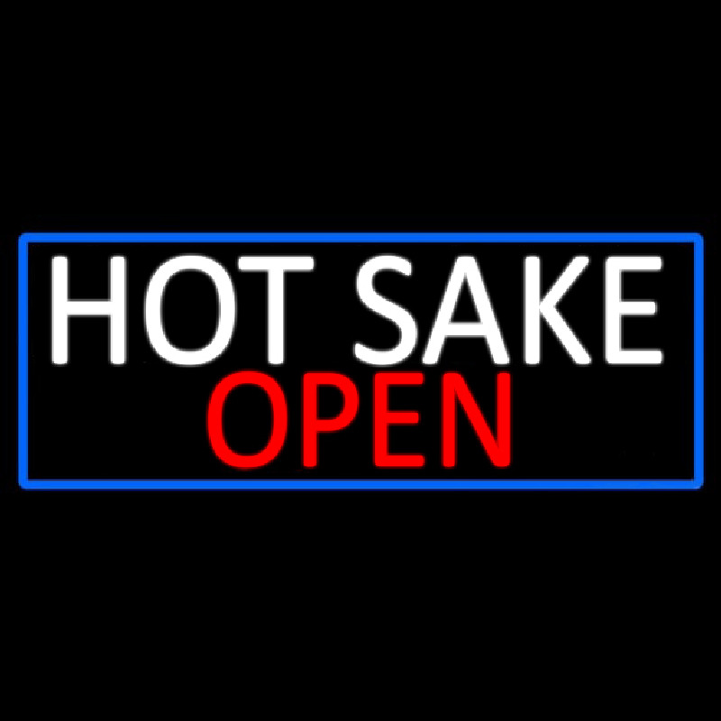 Hot Sake Open With Blue Border Neonkyltti