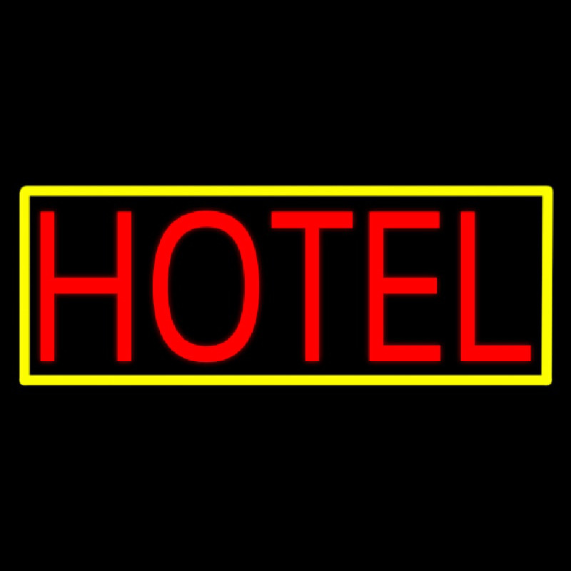 Hotel With Yellow Border Neonkyltti