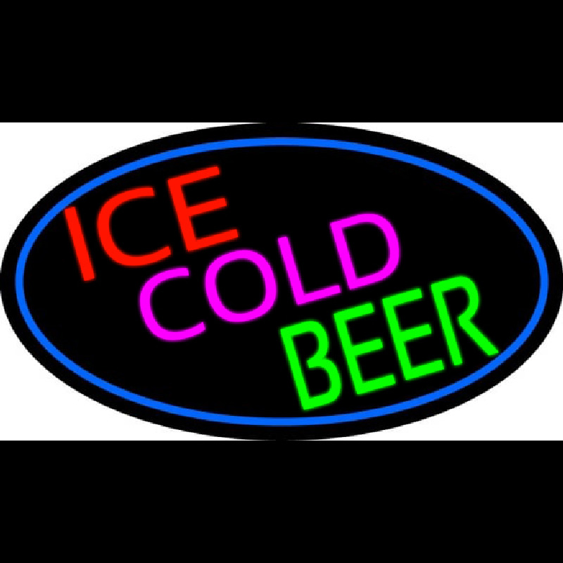 Ice Cold Beer Oval With Blue Border Neonkyltti