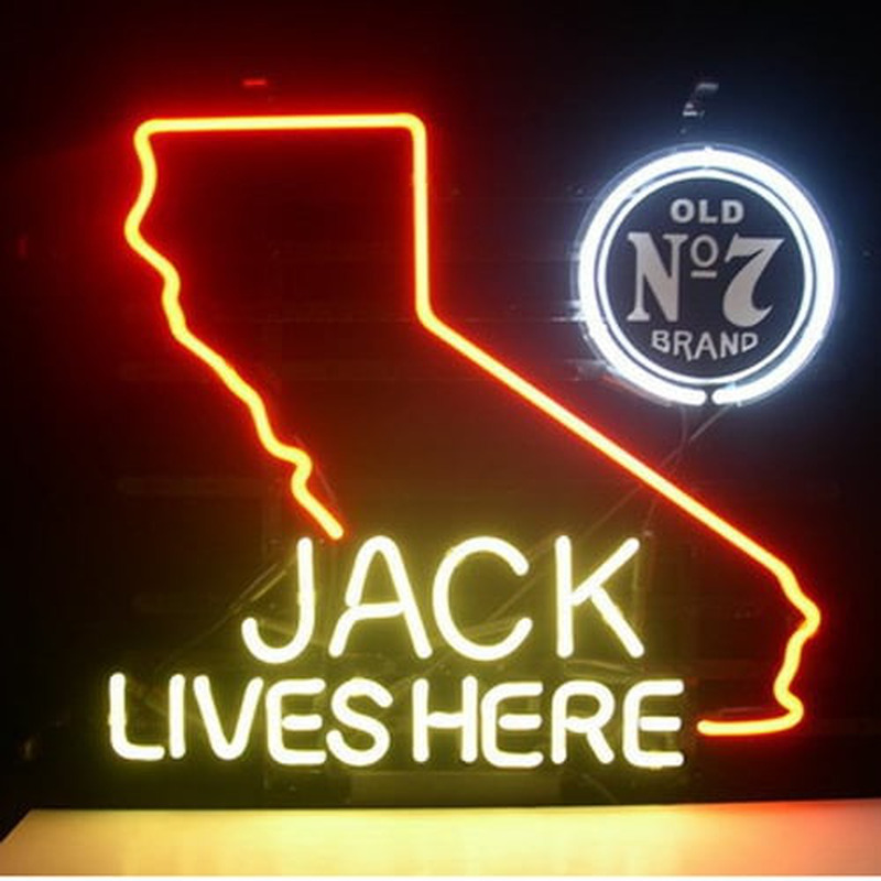 Jack Daniels Lives Here California Old #7 Whiskey Olut Baari Avoinna Neonkyltti