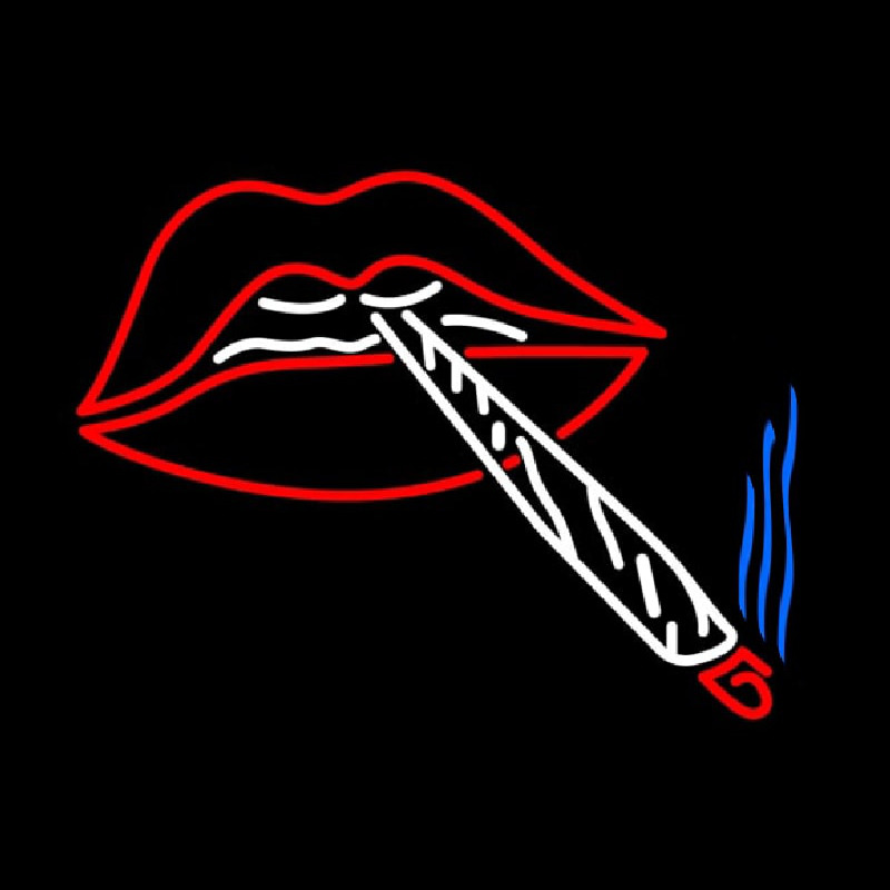 Lips Holding Cigrate Neonkyltti