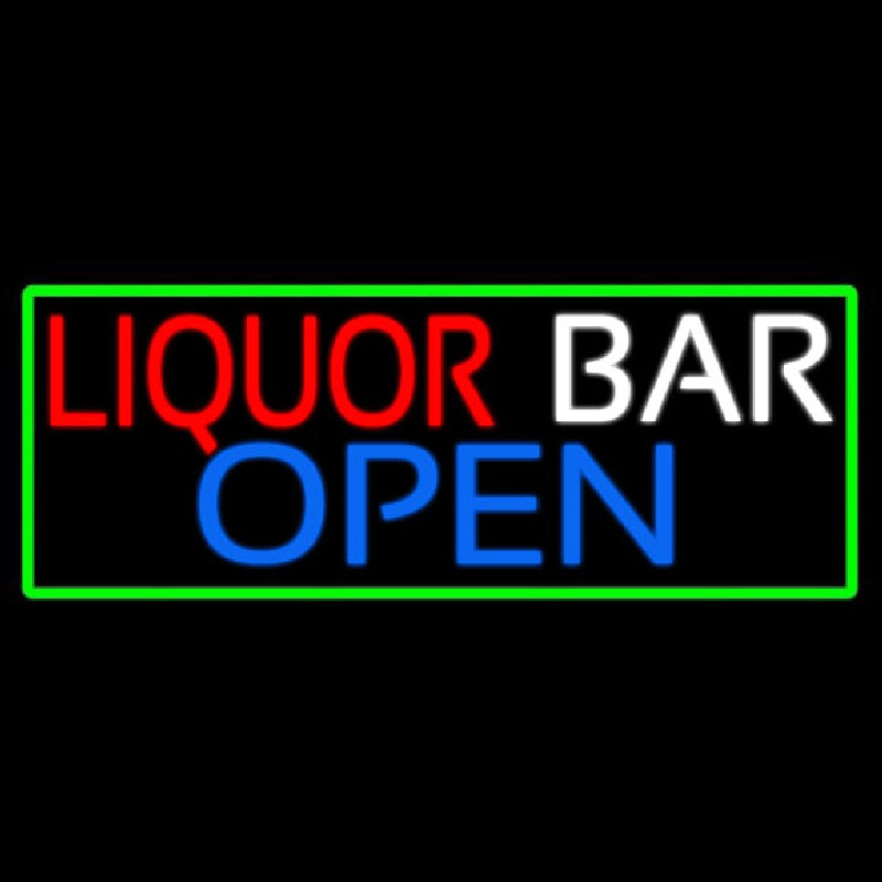 Liquor Bar Open With Green Border Neonkyltti