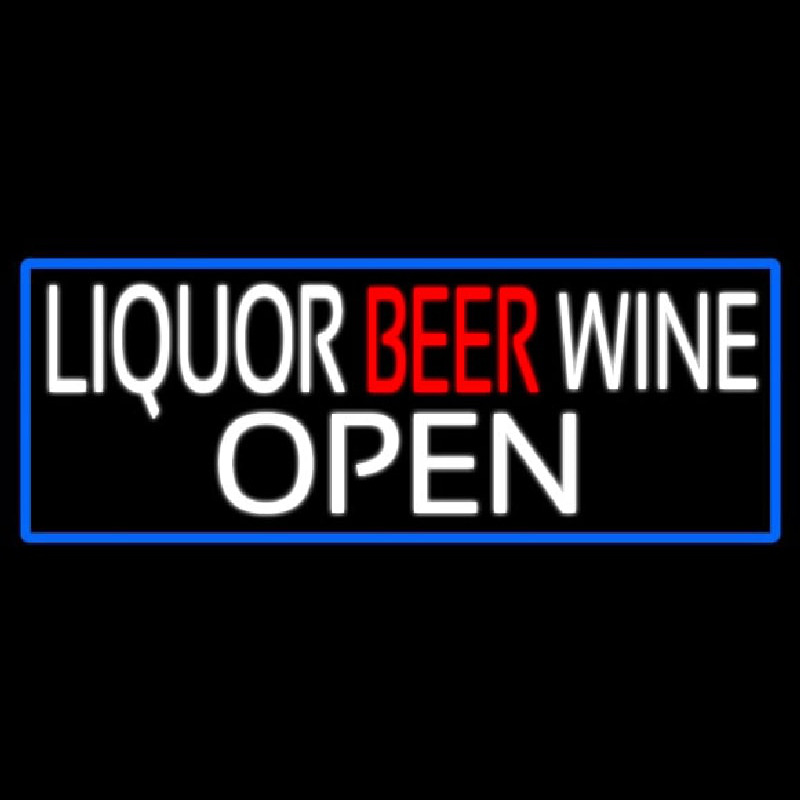 Liquor Beer Wine Open With Blue Border Neonkyltti