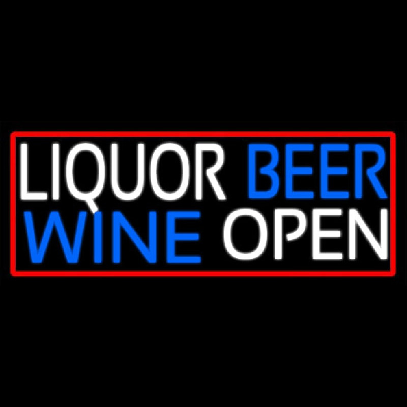 Liquor Beer Wine Open With Red Border Neonkyltti