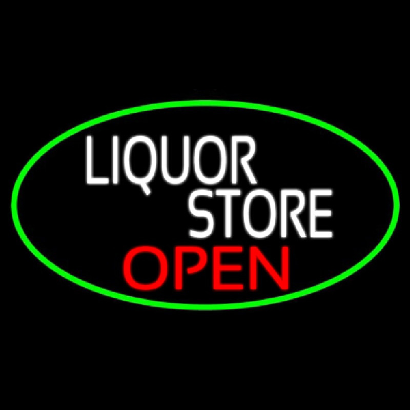 Liquor Store Open Oval With Green Border Neonkyltti