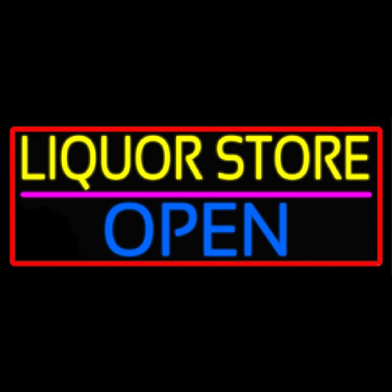 Liquor Store Open With Red Border Neonkyltti