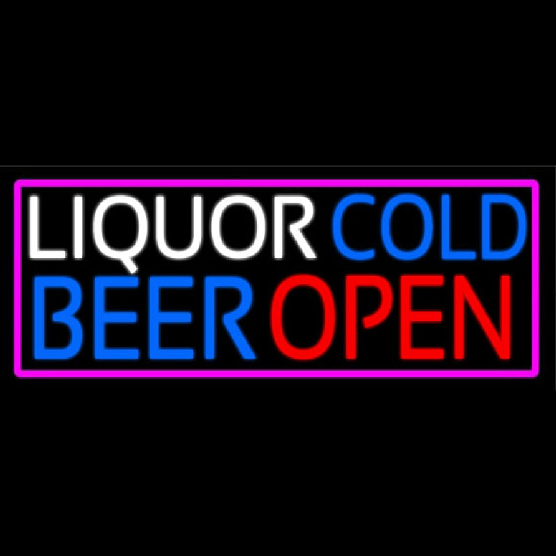 Liquors Cold Beer Open With Pink Border Neonkyltti