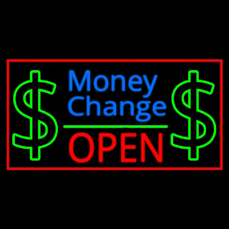 Money Change Dollar Logo Open Red Border Neonkyltti