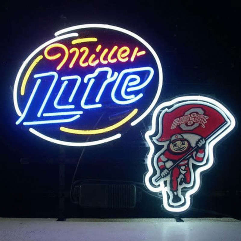 Ohio State Buckeyes Brutus Miller Lite Olut Neon Baari Pubi Kyltti