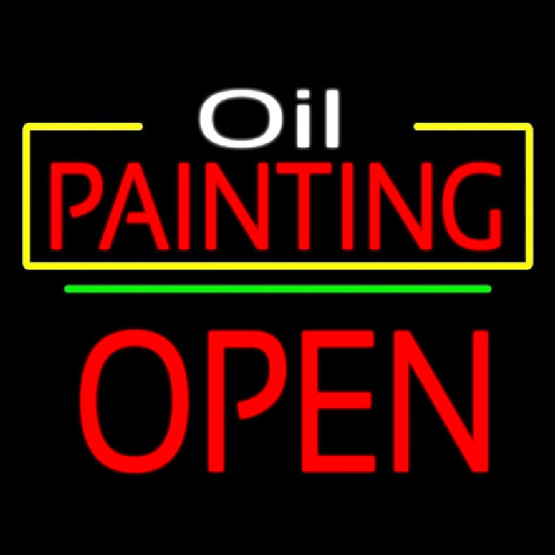 Oil Painting Open Green Line Neonkyltti