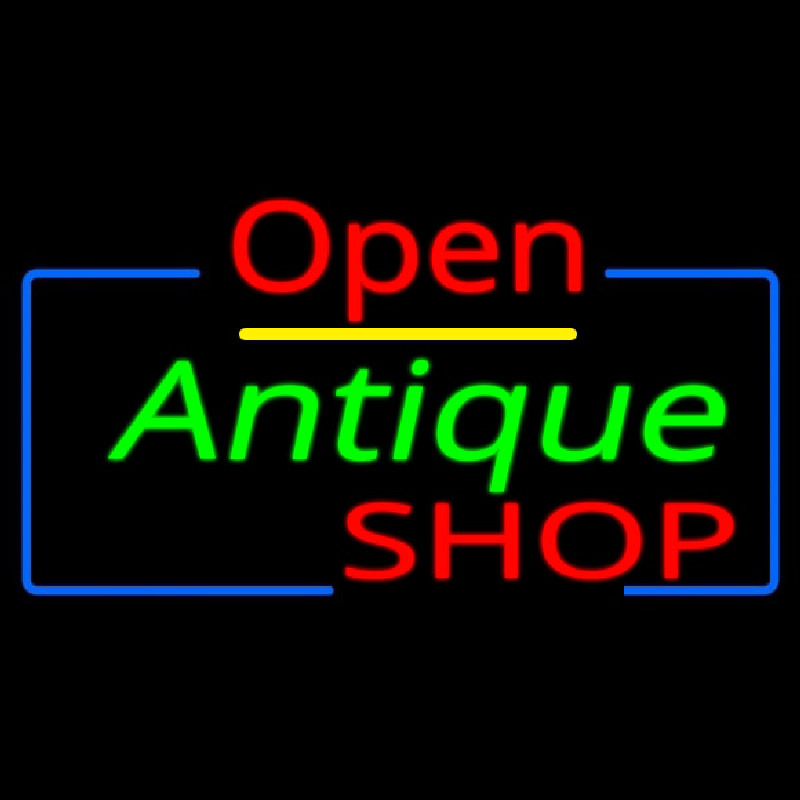 Open Antiques Shop Neonkyltti