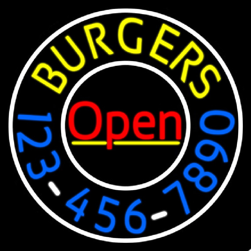 Open Burgers With Numbers Circle Neonkyltti
