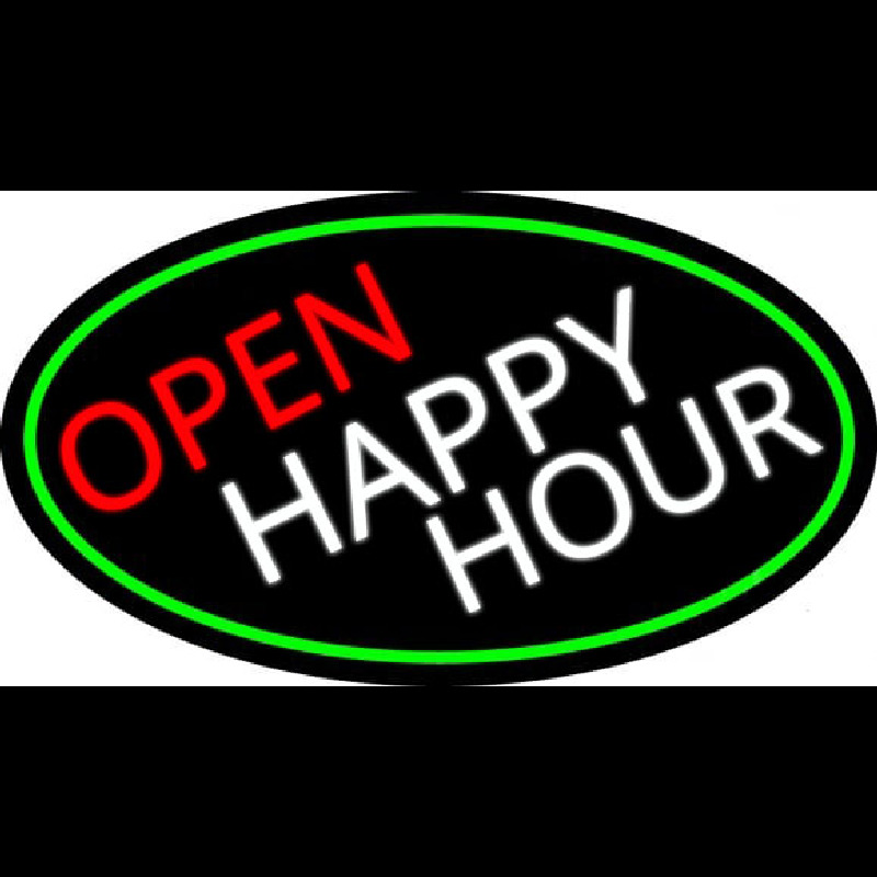 Open Happy Hour Oval With Green Border Neonkyltti