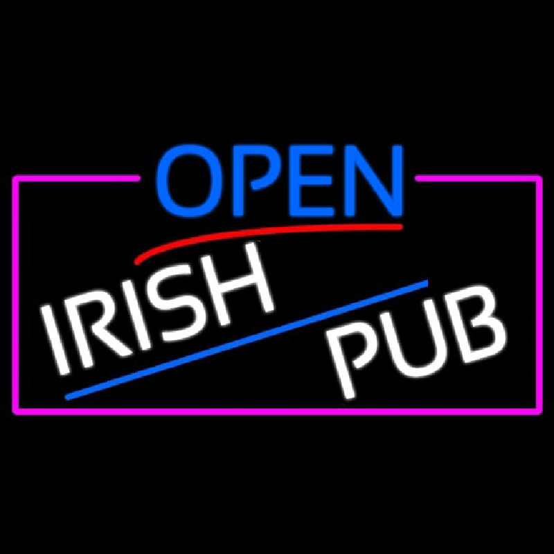 Open Irish Pub With Pink Border Neonkyltti