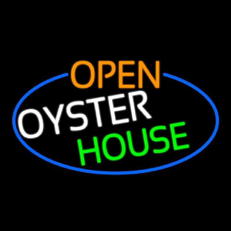 Open Oyster House Oval With Blue Border Neonkyltti