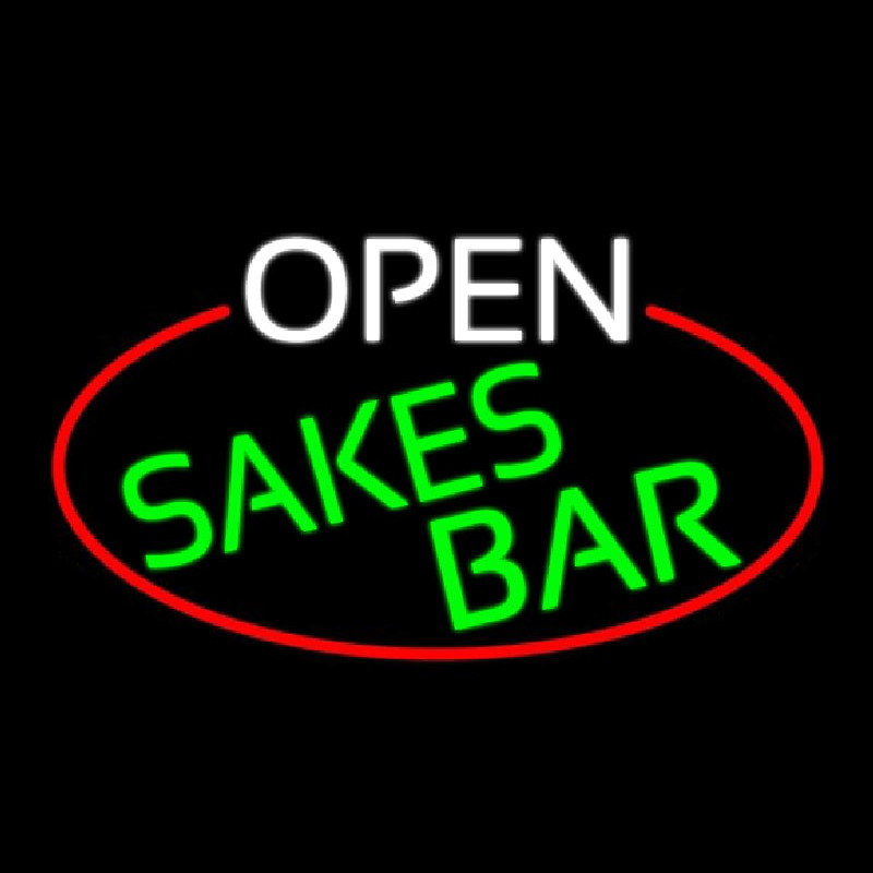 Open Sakes Bar Oval With Red Border Neonkyltti