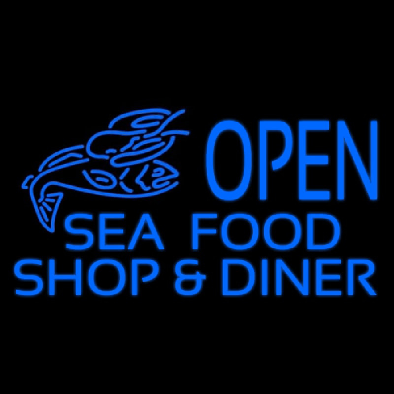 Open Seafood Shop And Diner Neonkyltti