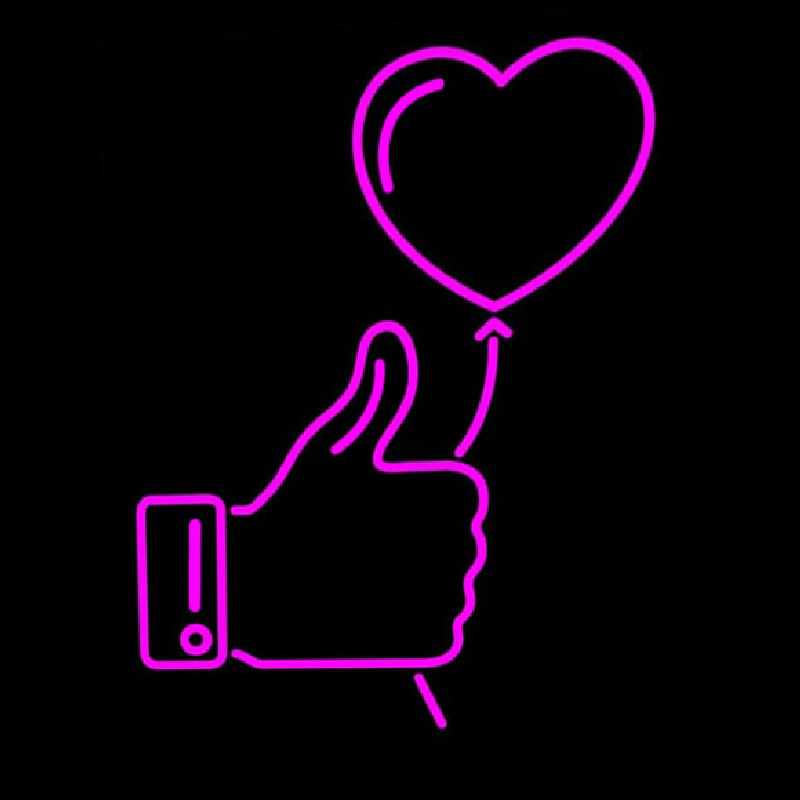 Outline White Thumb Up Icon With Heart Balloon Neonkyltti