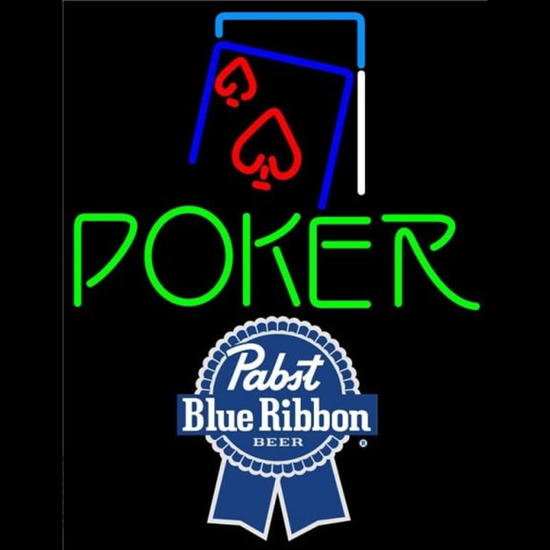 Pabst Blue Ribbon Green Poker Red Heart Beer Sign Neonkyltti