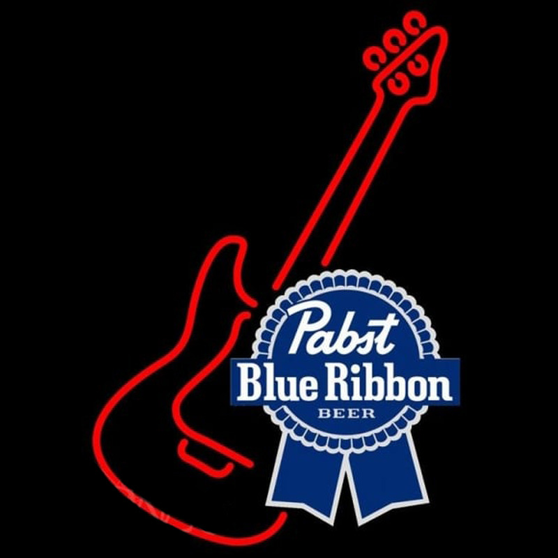 Pabst Blue Ribbon Red Guitar Beer Sign Neonkyltti