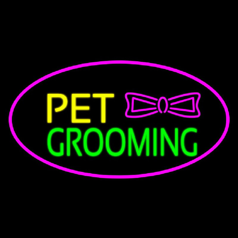 Pet Grooming Logo Oval Purple Neonkyltti