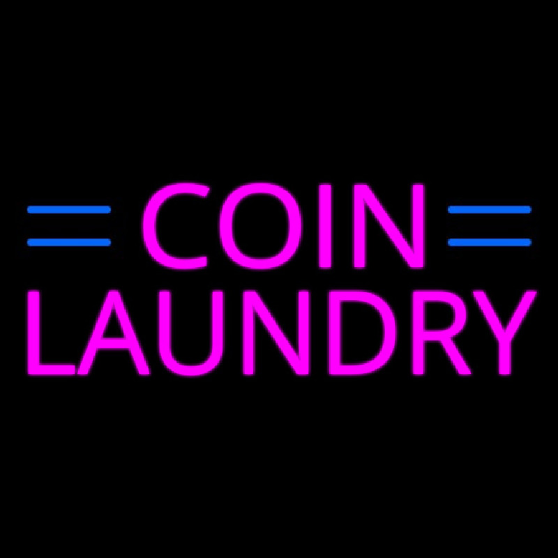 Pink Coin Laundry Blue Lines Neonkyltti