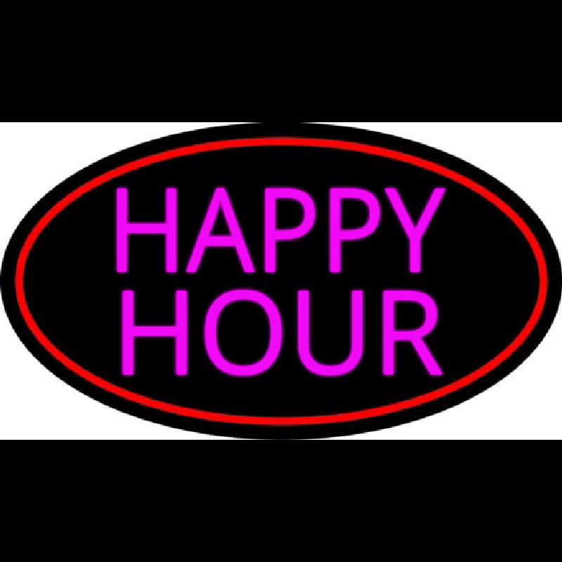 Pink Happy Hour Oval With Red Border Neonkyltti