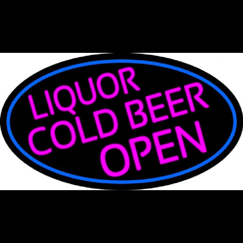 Pink Liquors Cold Beer Open Oval With Blue Border Neonkyltti