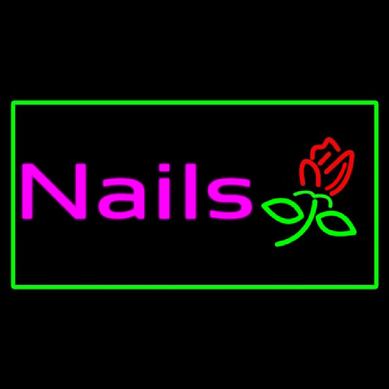 Pink Nails With Flower Logo Green Border Neonkyltti