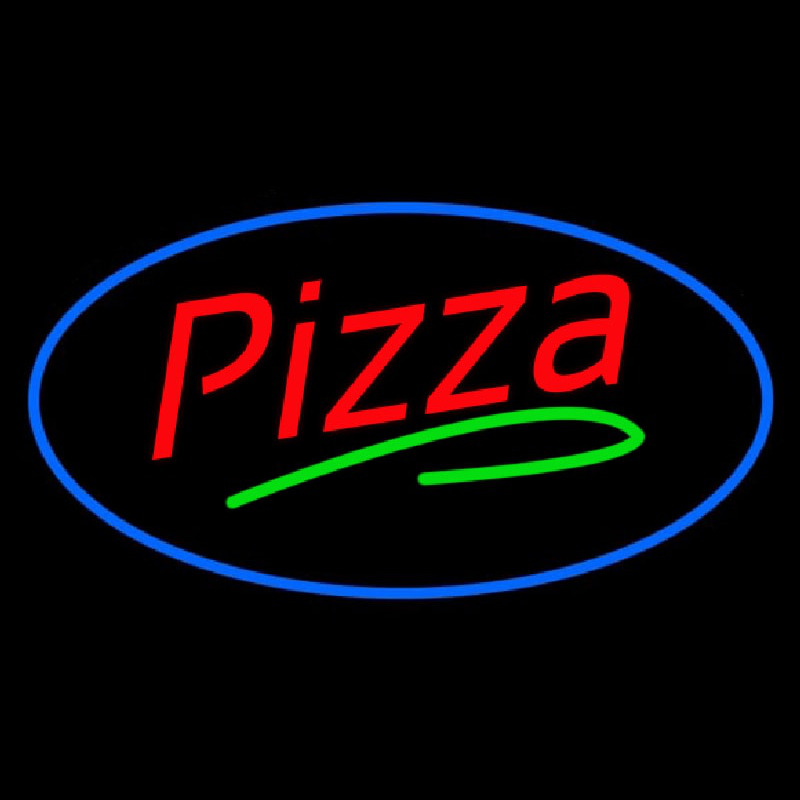 Pizza Oval Blue Border Neonkyltti