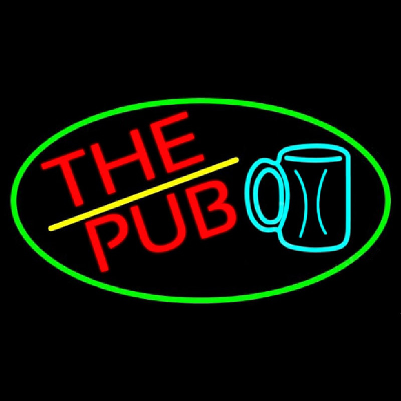 Pub And Beer Mug Oval With Green Border Neonkyltti