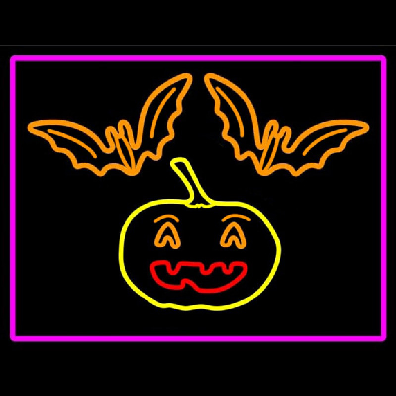 Pumpkin And Bats With Pink Border Neonkyltti