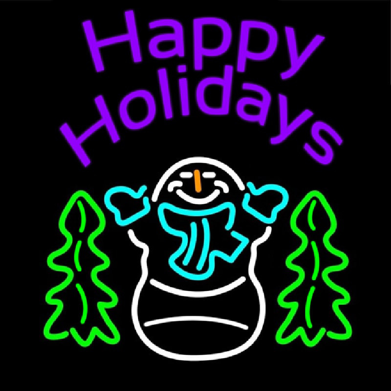 Purple Happy Holidays Snow Man Neonkyltti