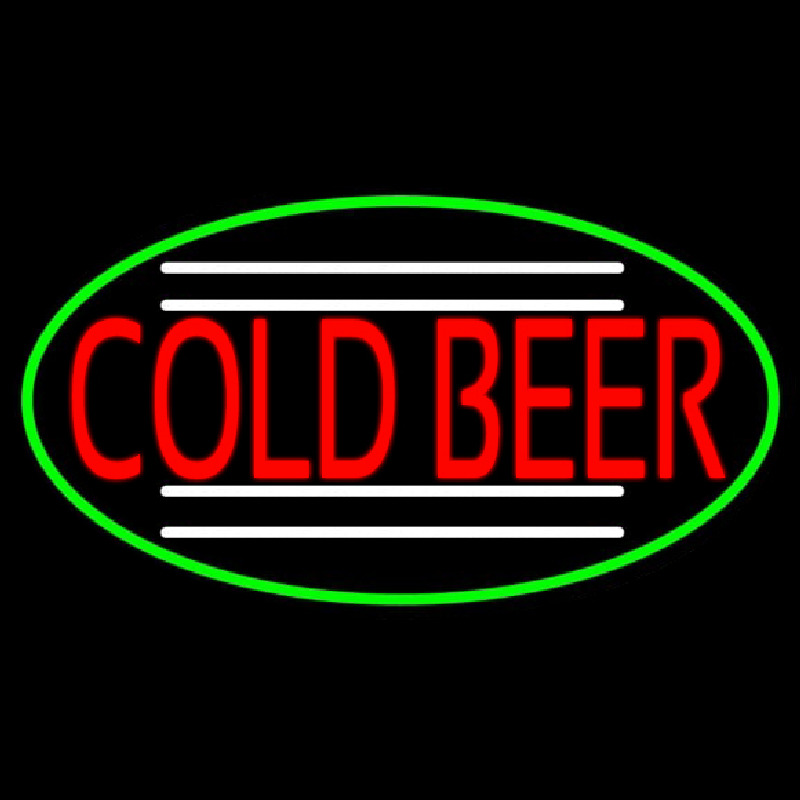 Red Cold Beer Oval With Green Border Neonkyltti