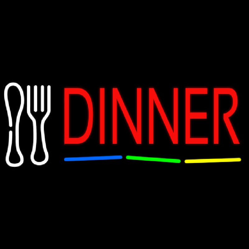 Red Dinner Multicolored Line With Spoon And Fork Neonkyltti