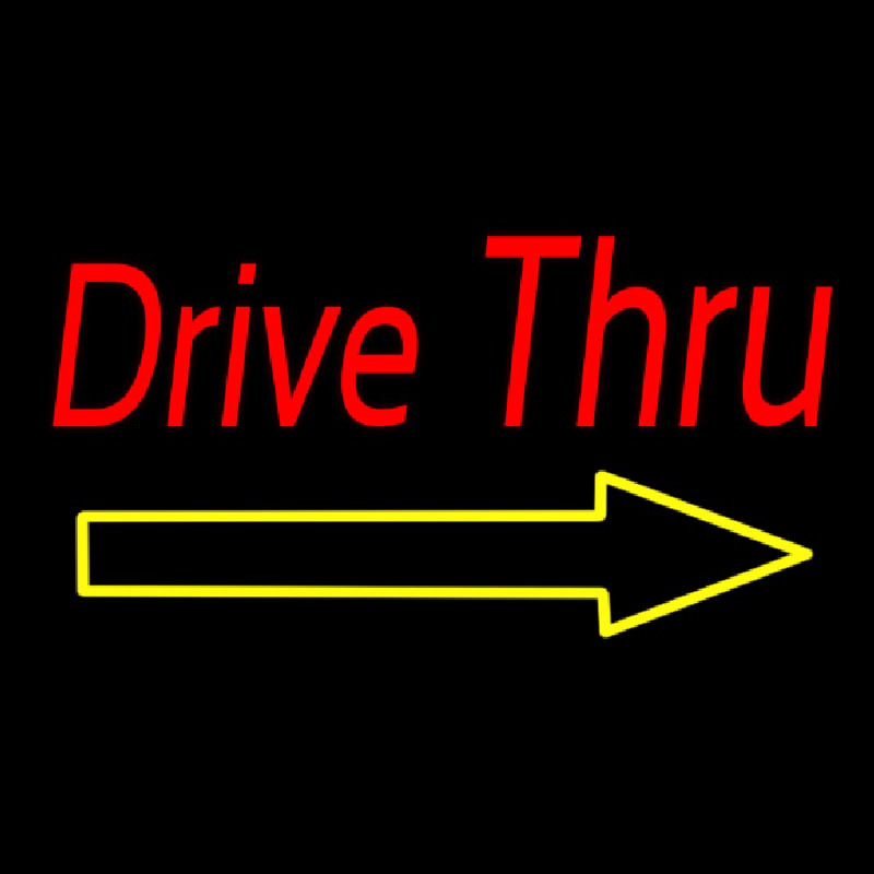 Red Double Stroke Drive Thru With Yellow Arrow Neonkyltti