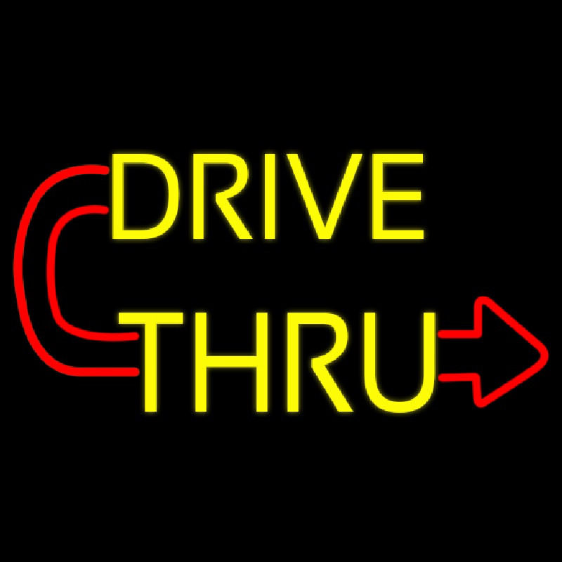 Red Drive Thru With Curved Arrow Neonkyltti