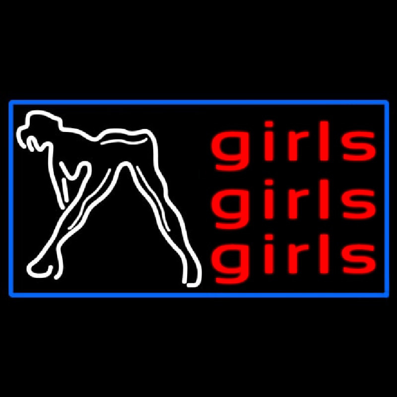 Red Girls Girls Girls Strip Club With Blue Border Neonkyltti