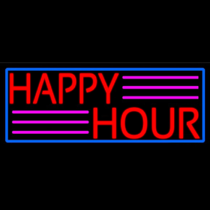 Red Happy Hour With Blue Border Neonkyltti