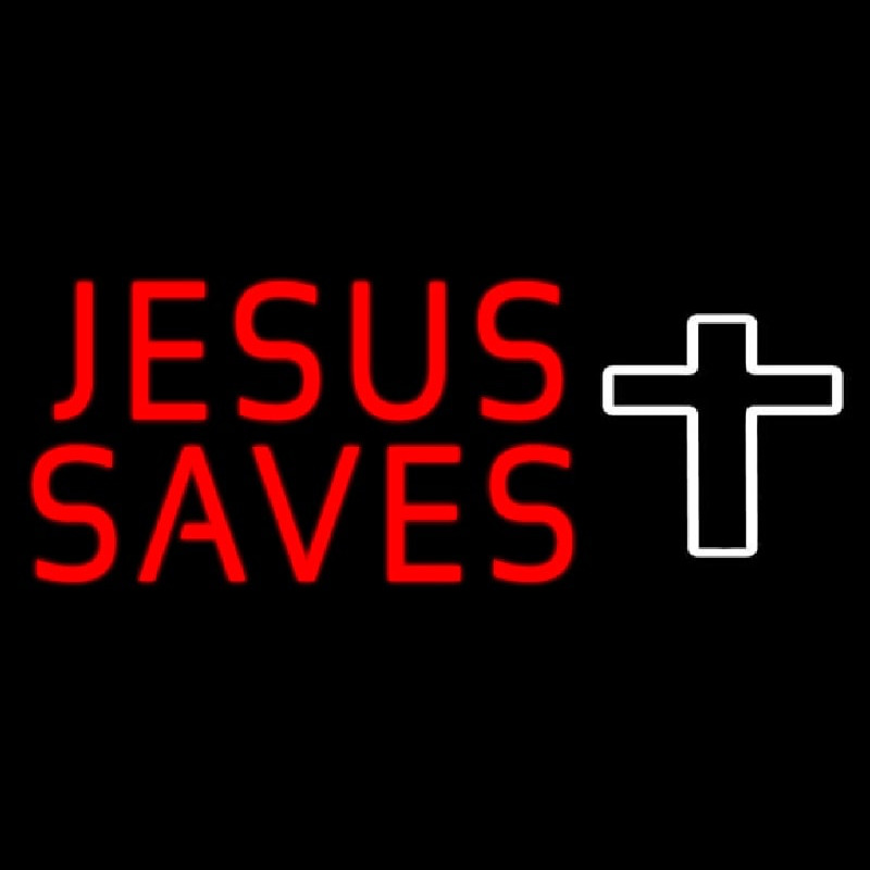 Red Jesus Saves White Cross Neonkyltti
