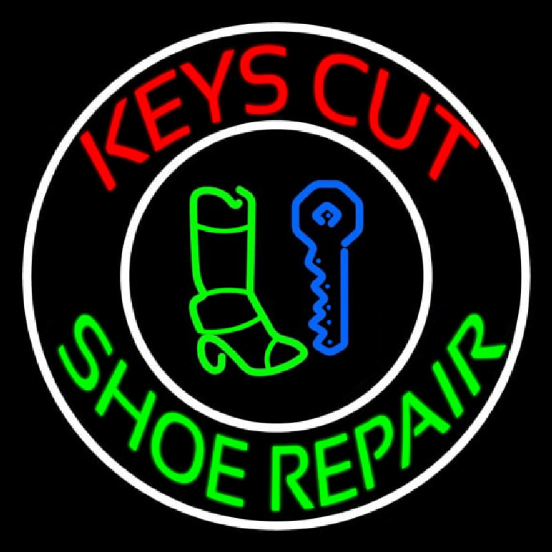 Red Keys Cut Green Shoe Repair Neonkyltti