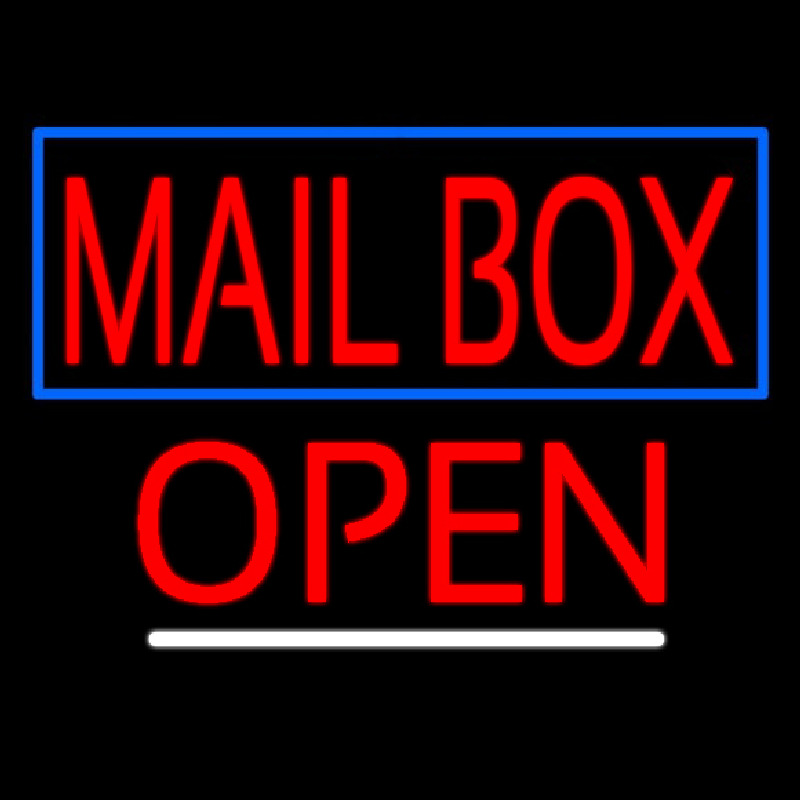 Red Mailbo  Blue Border Open Neonkyltti