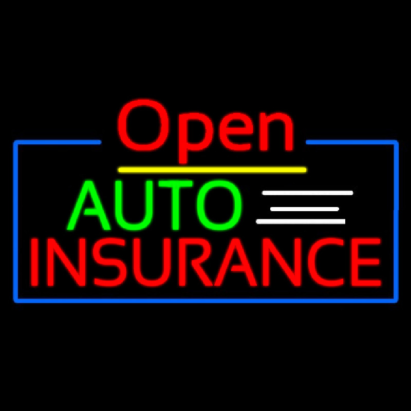 Red Open Auto Insurance Blue Border Neonkyltti