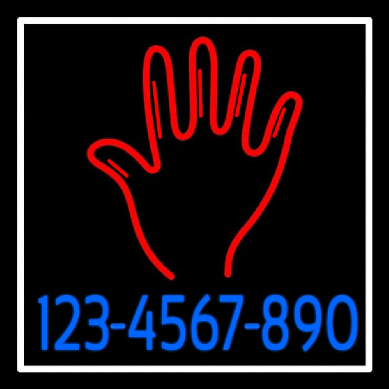 Red Palm Blue Phone Number White Border Neonkyltti