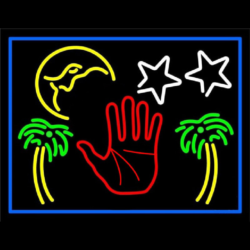 Red Palm Logo Psychic Blue Border Neonkyltti
