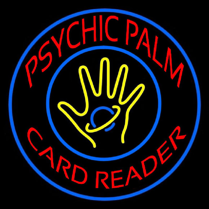Red Psychic Palm Card Reader Blue Border Neonkyltti