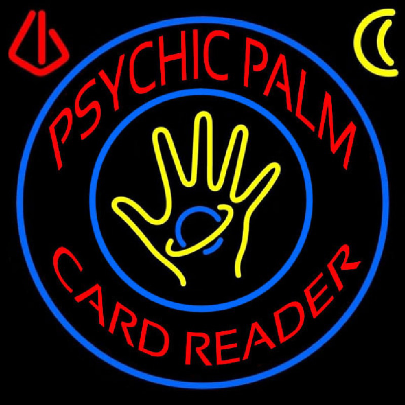 Red Psychic Palm Card Reader Blue Circle Neonkyltti