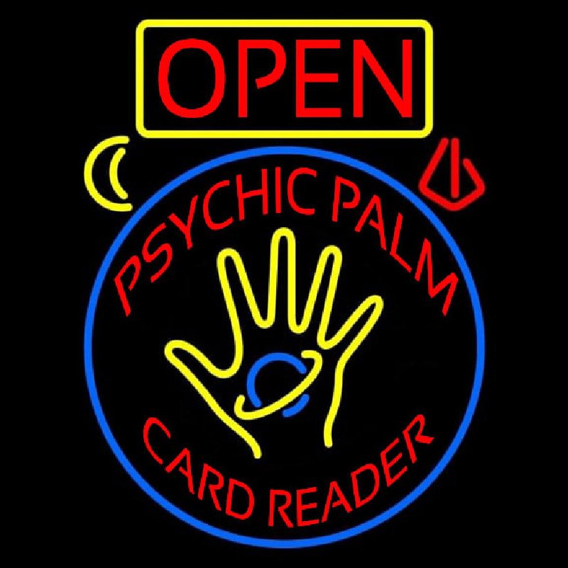Red Psychic Palm Card Reader Open And Logo Neonkyltti