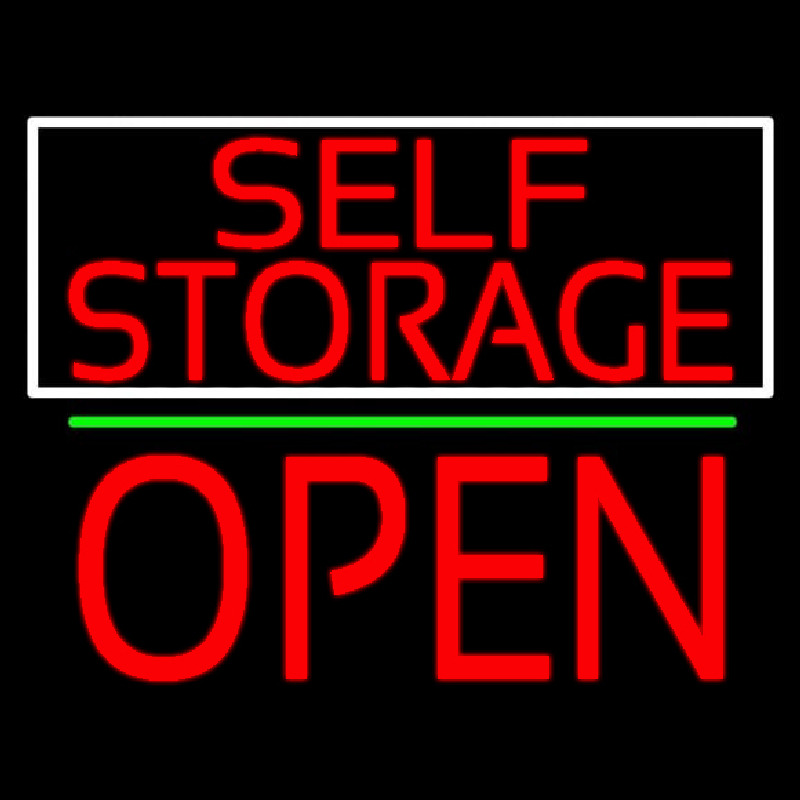 Red Self Storage White Border Open 1 Neonkyltti